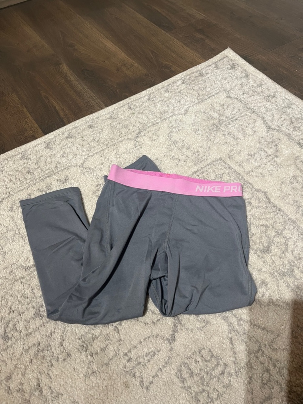 Nike Pro Gray Performance Leggings with Pink Waistband